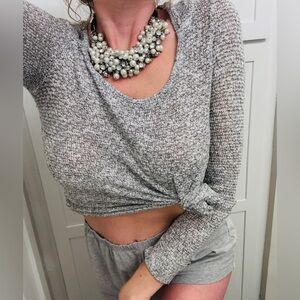 Gray Knotted Long Sleeve Top